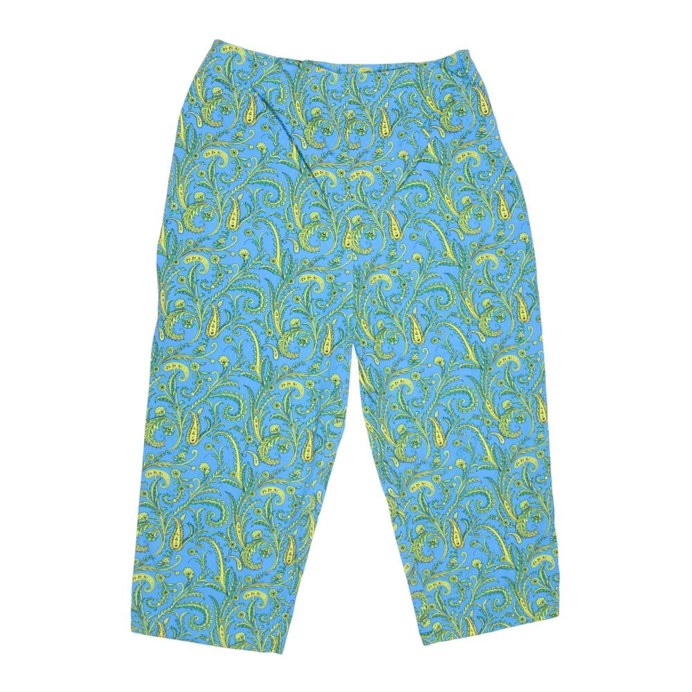 Vintage 70s 80s teal Clio cropped pants capri sz 10 paisley